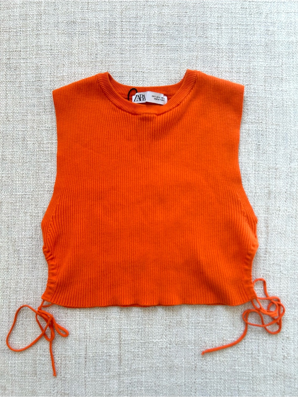 Zara Bright Orange Ribbed Tie-Side Cropped Tank